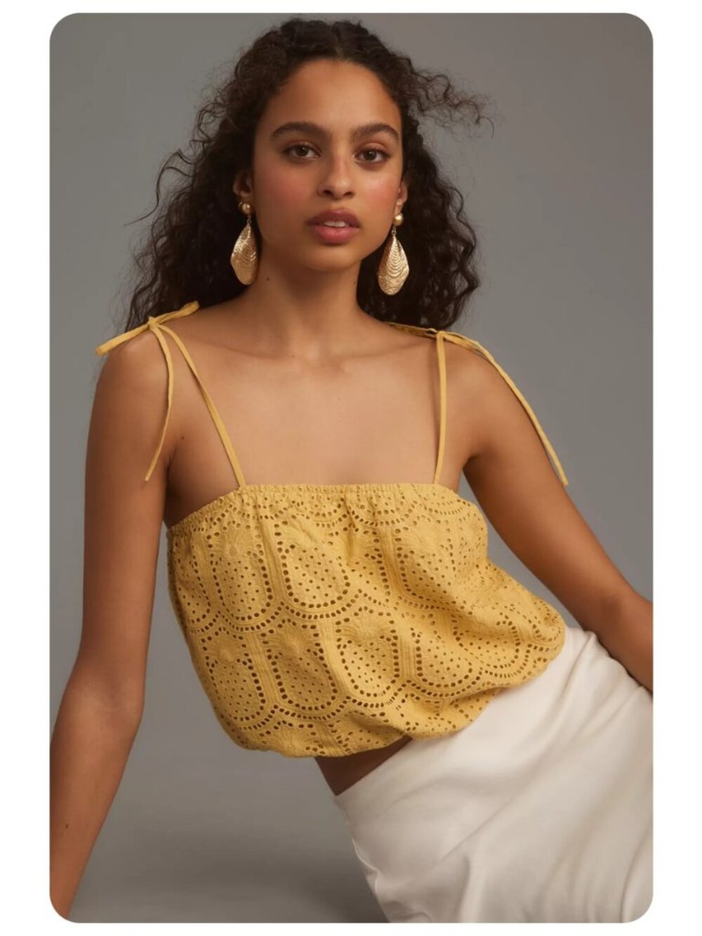 Anthropologie Greylin Lucy Square-Neck Eyelet Crop Tank Top sz M